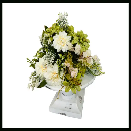 Elegant Blooms: 15.75-Inch Artificial Dahlia/Fern/Berry Bush Bouquet in Cream, Green, and Light Pink-FB189539 {2}