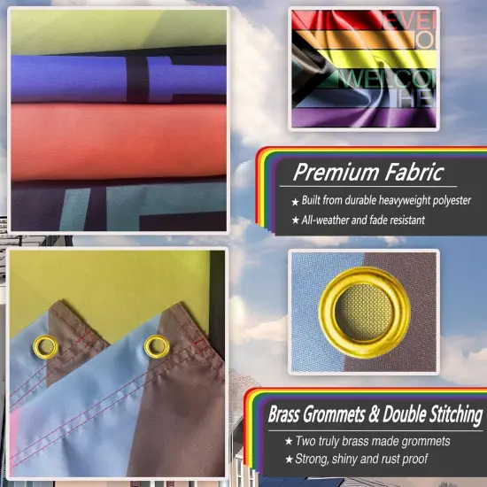 Everyone Is Welcome Here Flag 3x5 Ft Outdoor Progress Pride Flag Polyester Double Sided LGBTQ Pansexual Rainbow Flags for Indoor House Yard Outside Banner Decor {5}