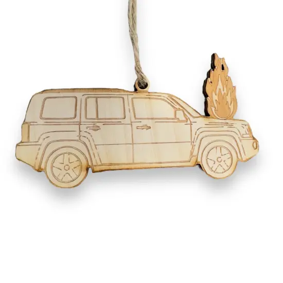 Ornament - Car on Fire - Raw Wood {1}