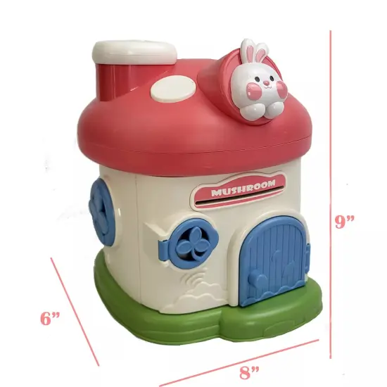 Kitcheniva Kids Cartoon Mushroom House Piggy Bank Key Lock Saving Cash Coin Money Can Toy Pink {1}