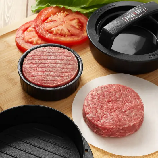 Pure Grill 3-in-1 Burger Press - Patty Maker with 100 Wax Papers for BBQ Grilling Stuffed Hamburgers, Beef Patties, and Sliders {5}
