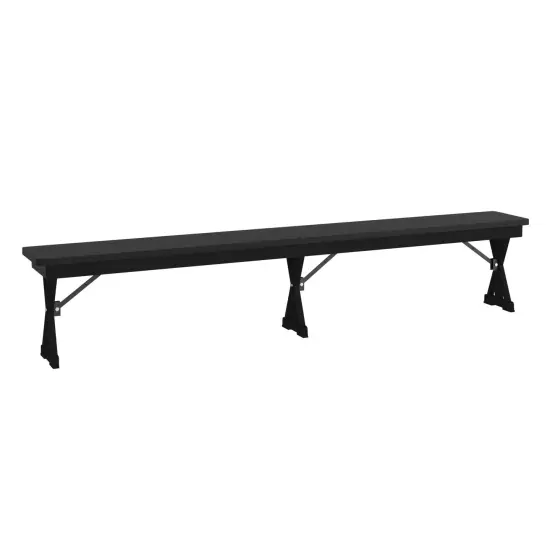 Merrick Lane Tinsley 8' x 12" Solid Pine Folding Farmhouse Style Bench, Rustic Pinewood Folding Dining Bench with Locking X-Legs Black Wash {2}