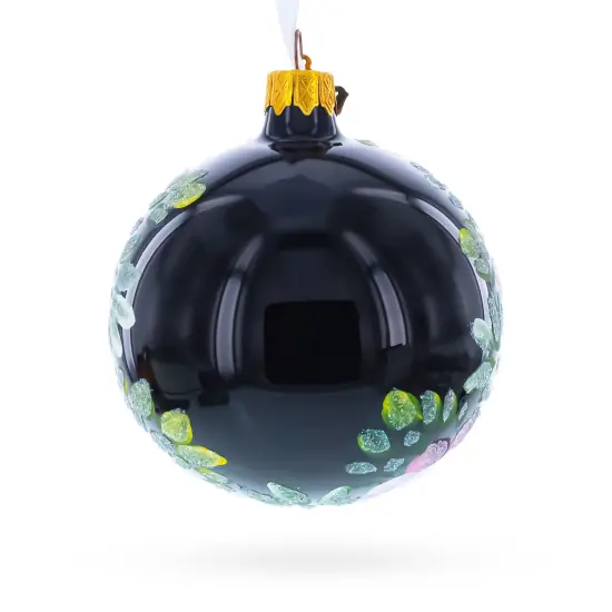 Pink and White Floral Blossoms Glass Ball Christmas Ornament 3.25 Inches {5}