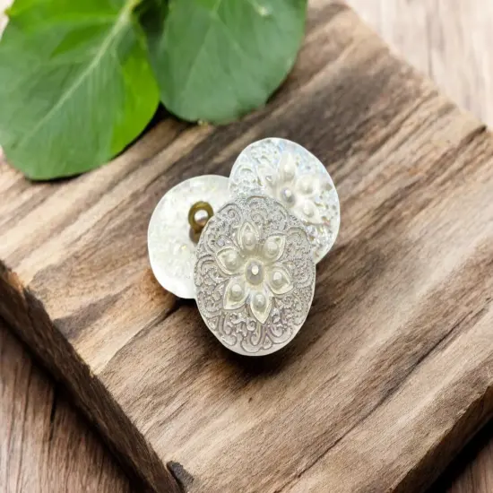 18mm Arabian Star Button Transparent Glass with an AB Finish and a Pearl Center -- Czech Glass Buttons {1}