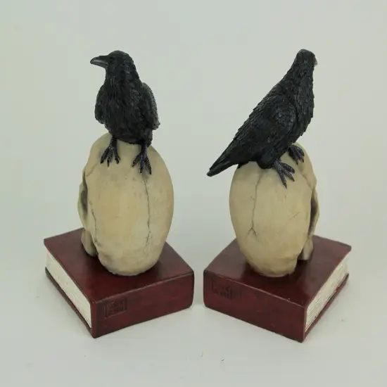 Evil Omen Raven On Skull Perch Decorative Bookend Set {4}