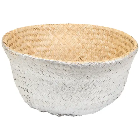 Northlight Seagrass Belly Wicker Basket with Handles - 13" - Silver and Beige {4}