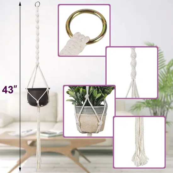 3 set Macrame Plant Hangers or Indoor Outdoor Plants, Cotton Rope Hanging Planter Basket Hanging Plant Flower Pots f Home Decorations {3}