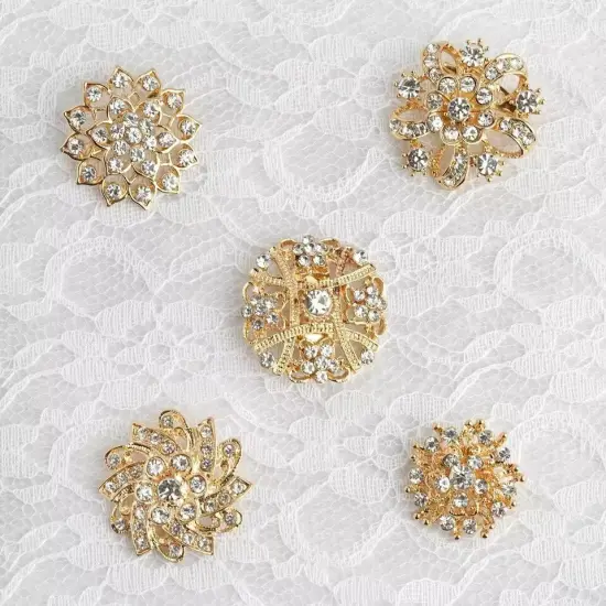 20 pcs Gold Metal Assorted Brooches Floral Pins Rhinestones Wedding Decorations {4}