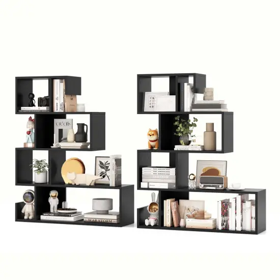 Costway 1/2 PCS 5-Tier S-Shaped Bookshelf with Open Cubes Anti-Toppling Kits Freestanding Bookcase {2}