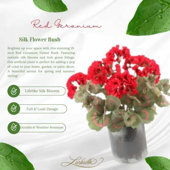 18" Red Geranium Flower Bush - Lifelike Artificial Blooms, Perfect for Home, Garden & Patio D&eacute;cor - Spring & Summer Accent, Floral Home by Artificial Flowers {6}