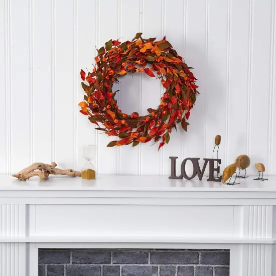 Harvest Leaf and Mini Pumpkin Artificial Wreath {6}