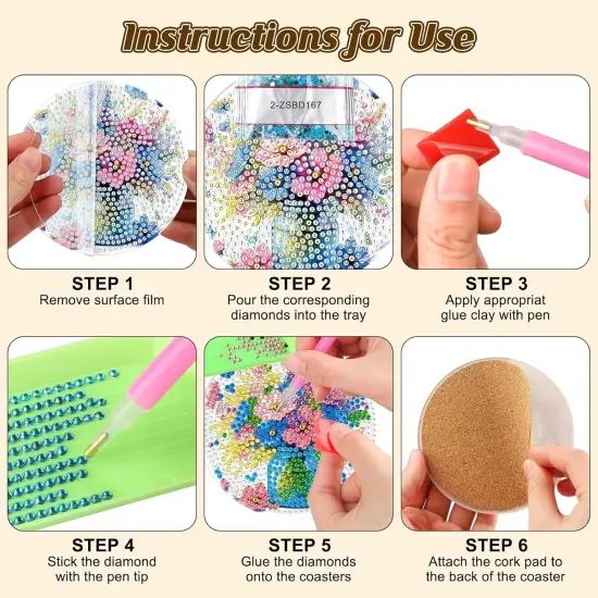 Diamond Painting Coasters Kits with Holder, Colorful Flowers Diamond Art Coasters for Adults Beginners 5D DIY Diamond Coasters, Diamond Art Painting Kits Craft Supplies {3}