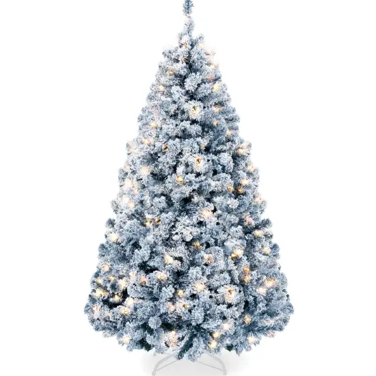 Best Choice Products Pre-Lit Ice Blue Christmas Pine Tree w/ Flocked Branches, Warm-White Lights {1}