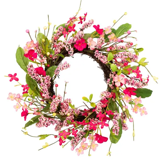 Northlight Geranium and Berry Artificial Spring Floral Wreath, Pink - 18-Inch {3}