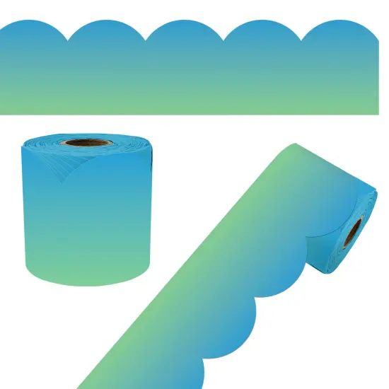 IXL 65Ft of Gradient and Groovy Bulletin Board Border, 1 Roll of Scalloped Trim for Rolling Whiteboard, Cork and Posterboard, Party, Office Decorations, and Classroom Decor {1}