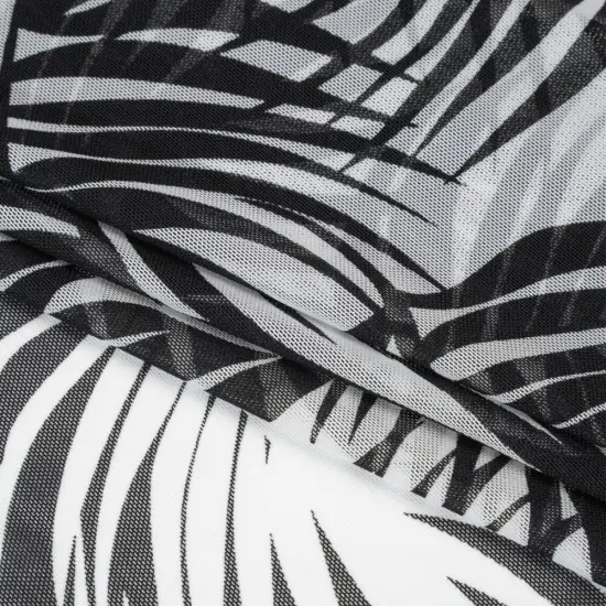 1 Yard Black and White Palm Leaves Stretch Nylon Mesh 57" Width Fabric {4}