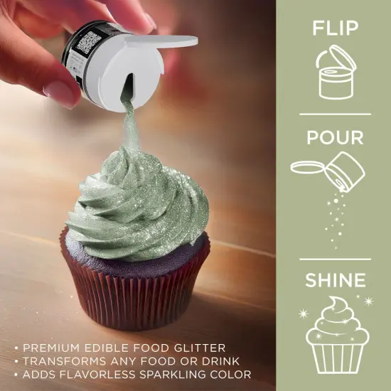 Bakell - Olive Green Tinker Dust Edible Glitter (5g, 1x Jar) for Food, Desserts, and Beverages! {3}
