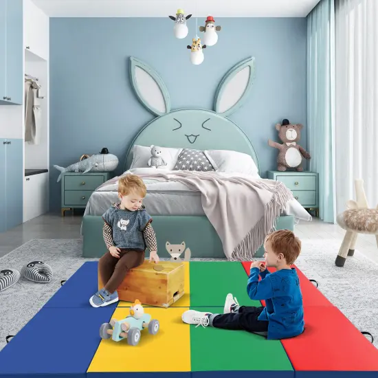 4-Panel PU Leather Folding Exercise Mat with Carrying Handles and Hook and Loop Fasteners Multicolor {1}