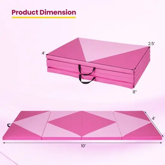 4-Panel PU Leather Folding Exercise Gym Mat with Carrying Handles and Removable Zippered Cover Pink {4}