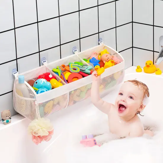 Original 3 Compartment Horizontal Large Openings Bath Toy Organizer for Tub, Capacity Upgrade Bath Toy Storage and Holder, Bathtub Toy Holder for Easy Access and Sorting of Toys. {1}