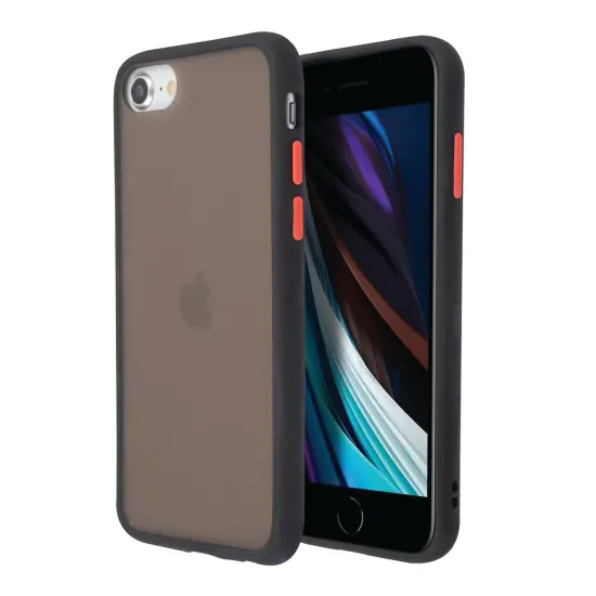 Translucent Matte Case For iPhone SE 2020 (2nd Gen), Hybrid Hard Back Soft Edges TPU Full Body Cover Black/Red, by Insten {1}
