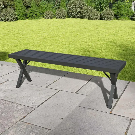 Costway 1/2 PCS 54" Patio Metal Bench with Slatted Seat & X Legs Backless Loveseat for Yard {11}