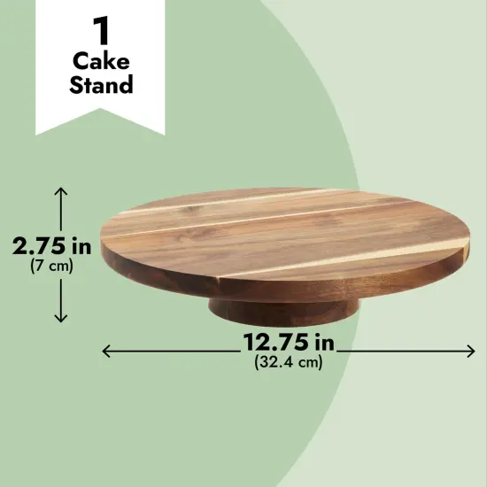 Round Acacia Wood Cake Stand for Wedding, Wooden Serving Platter for Appetizers and Desserts (12.75 in) Brown {4}