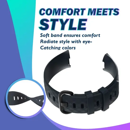 2-Pack Soft TPU Rubber Band Compatible with Fitbit Charge 4, Charge 3 & SE Special Edition Fitness Tracker, Adjustable Sports Replacement Wristband, Black+Navy Blue by Insten {5}