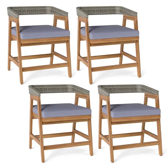 Costway Patio Chairs Set of 4 Outdoor Acacia Wood Dining Chairs with Cushions for Garden {2}
