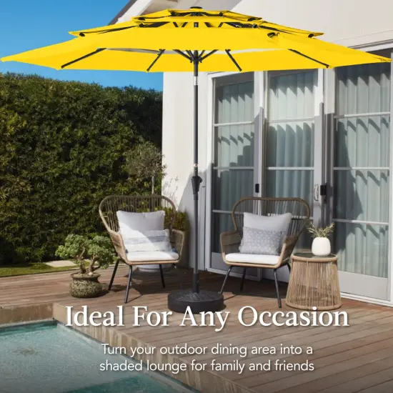 Best Choice Products 10ft 3-Tier Patio Umbrella, Market Sun Shade w/ Tilt Adjustment, Easy Crank Yellow {4}