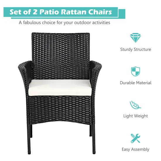 Costway 2PCS Chairs Outdoor Patio Rattan Wicker Dining Arm Seat With Cushions {5}