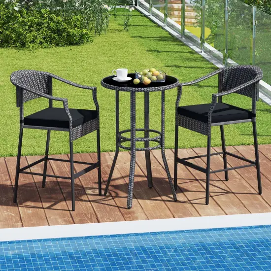 Costway 3-Piece Patio Rattan Bar Set Wicker Bar Height Armchairs & Round Table {5}