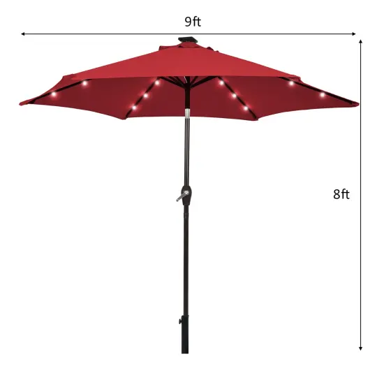 Costway 9' Solar LED Lighted Patio Market Umbrella Tilt Adjustment Crank Lift {3}
