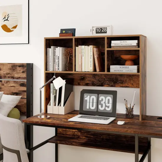 Costway Computer Desktop Bookcase Countertop Storage Bookshelf Organizer with 4 Cubbies Natural/White {2}