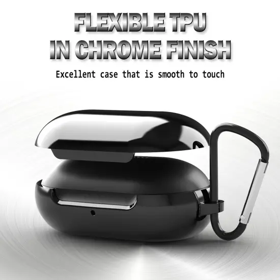 For Samsung Galaxy Buds / Plus Case with Keychain, Protective Earbuds Cover, Metallic Black {3}