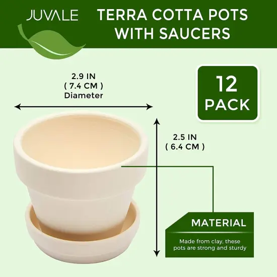 3 Inch 12 Pack White Clay Mini Terracotta Pots with Saucers and Drainage Hole, Paintable Pottery for Succulents, Planter, Flowers, Cactus, Garden Crafts, and Wedding Decor {5}