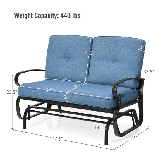 Costway Glider Outdoor Patio Rocking Bench Loveseat Cushioned Seat Steel Frame Blue {3}