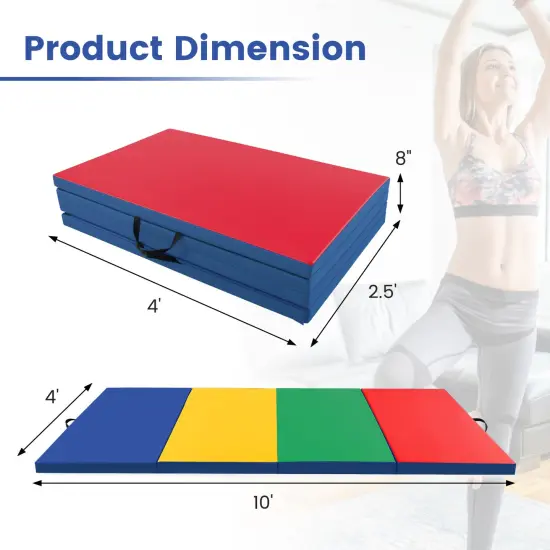 4-Panel PU Leather Folding Exercise Mat with Carrying Handles and Hook and Loop Fasteners Multicolor {5}