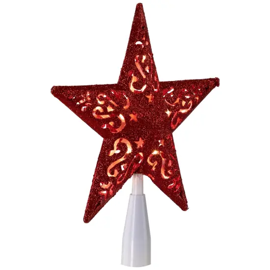 Northlight Lighted Glittered 5 Point Cut-Out Star Christmas Tree Topper - 9.75" -Red - Clear Lights {5}
