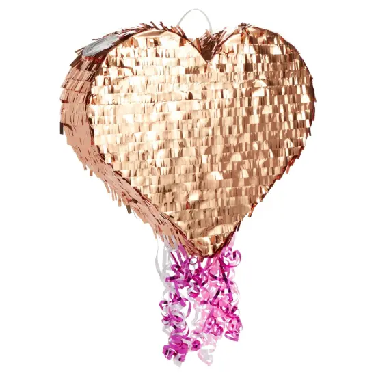 Sparkle and Bash Rose Gold Foil Pull String Heart Pinata, Ideal for Birthday Party Decorations & Supplies, Quinceanera, Valentine's Day (15.7 x 13 x 3 In, Small), Ages 3-14 {1}