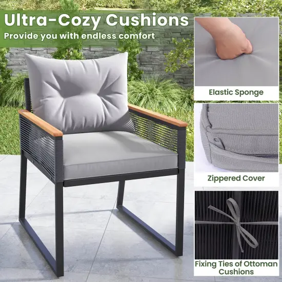 Costway 5 Piece Outdoor Conversation Set Rattan Armchairs with 2-Layer Side Table {6}