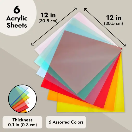6 Pack Colored Acrylic Sheets 1/8 Thick, Translucent Plastic Plexiglass for Laser Cutting (11.7 x 11.8 x 0.1 In, 6 Colors) Multicolor {4}