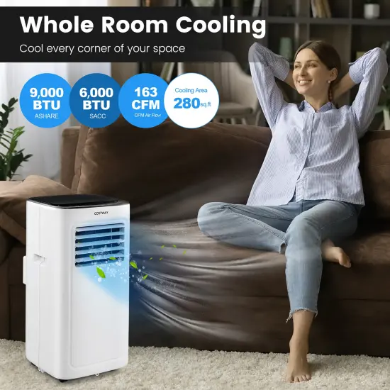Costway 6000 BTU (9000 BTU ASHAR) Portable Air Conditioner 3-in-1 AC Unit with Cool Dehum Fan Sleep Mode {3}