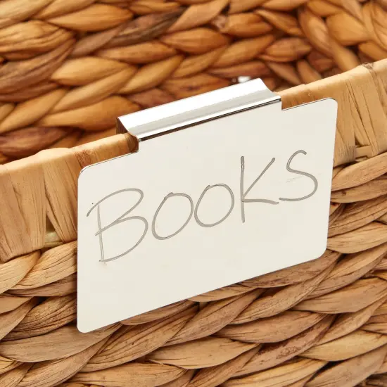 8 Pack Clip On Metal Basket Labels for Storage Bins with 2 Black Markers (3.5 x 2.5 In) White {3}