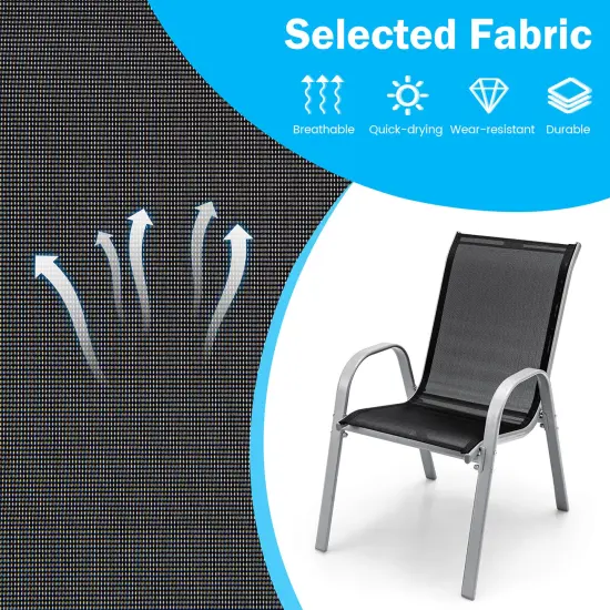 Costway Set of 4 Patio Dining Chairs Stackable Armrest Space Saving Garden Black {6}