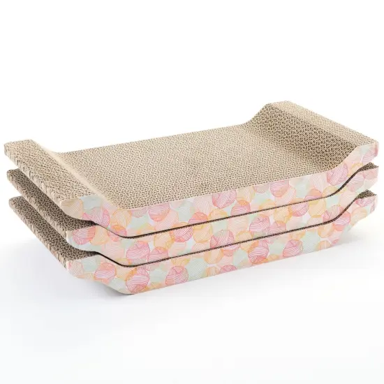 3-Pack Cat Scratcher Bed for Furniture Protection, Training, Indoor Kittens, Reversible Corrugated Cardboard, Modern Sofa Scratching Pad with 3 Catnip Bags (16.75*8*2.4 inches) {4}