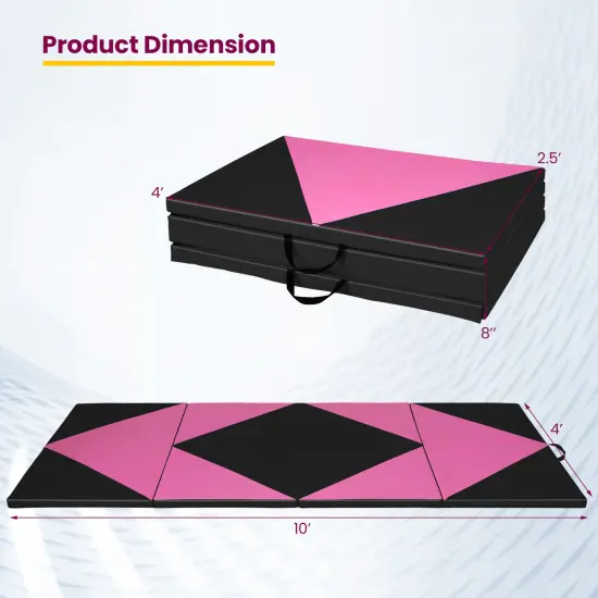 4-Panel PU Leather Folding Exercise Gym Mat with Carrying Handles and Removable Zippered Cover Black & Pink {4}