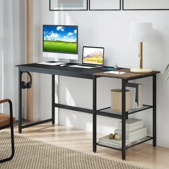 Costway 59''Home Office Computer Desk Study Laptop Table Detachable Shelf Rustic {4}