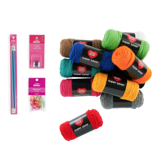 Red Heart Super Saver Super Yarn Kit 10 pack-Knit W/Accessories {3}