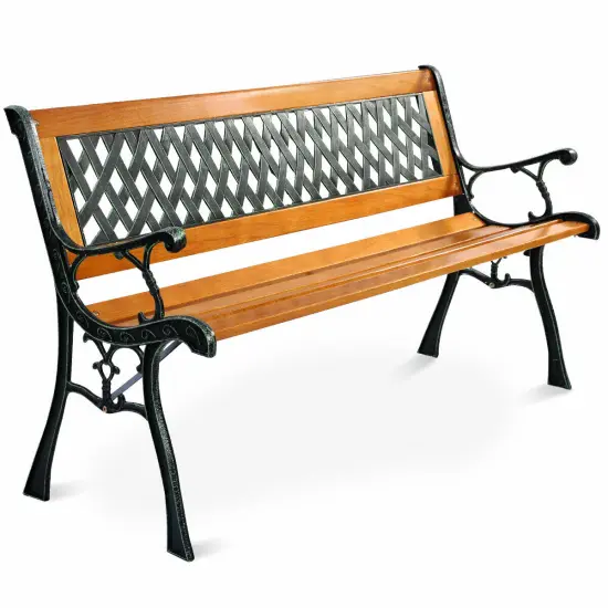 49 1/2'' Patio Park Garden Bench Porch Path Chair Outdoor Deck Cast Iron Hardwood {1}